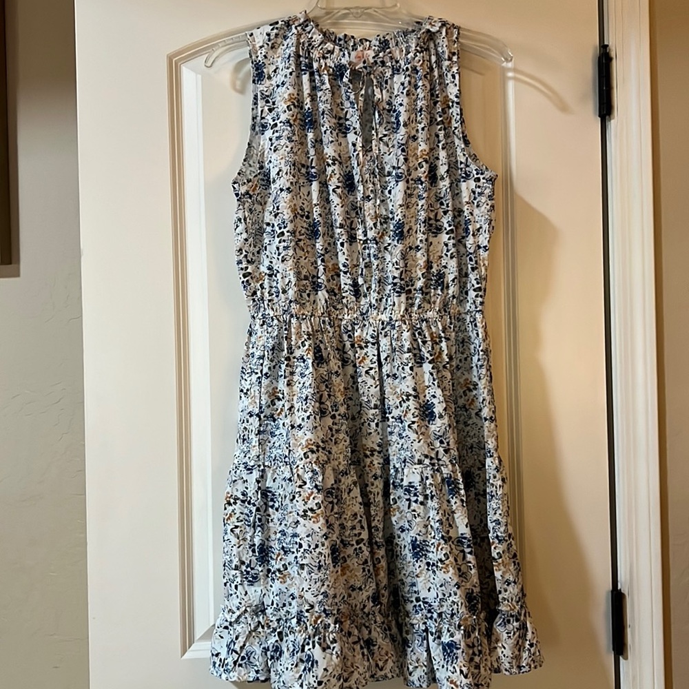 Women’s Large Silky Ruffle Hem Dress - Blue/Floral